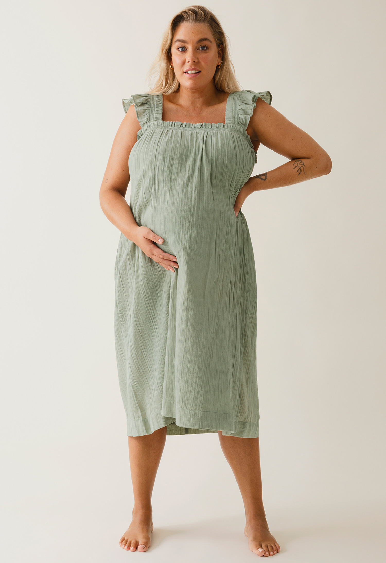 Boho maternity dress with smocking - Green Tea gallery