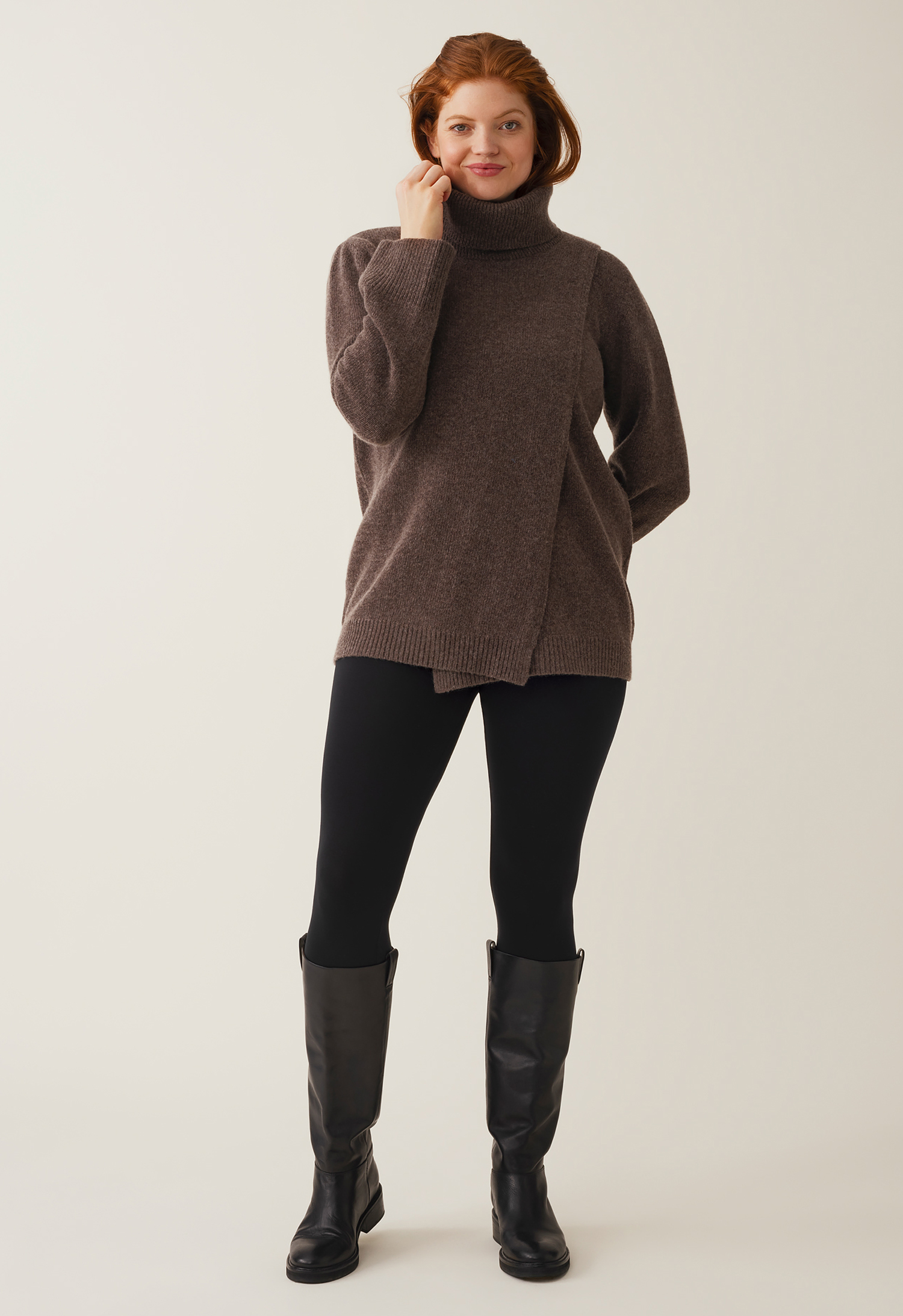 Knitted nursing tunic - Brown Grey Melange